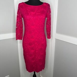 IMarket Sheath Dress Women XXS Pink Floral Lace 3/4 Sleeve Stretch